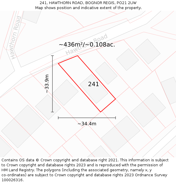 241, HAWTHORN ROAD, BOGNOR REGIS, PO21 2UW: Plot and title map