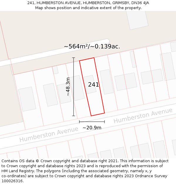 241, HUMBERSTON AVENUE, HUMBERSTON, GRIMSBY, DN36 4JA: Plot and title map