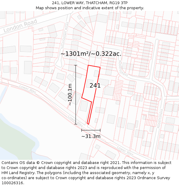 241, LOWER WAY, THATCHAM, RG19 3TP: Plot and title map