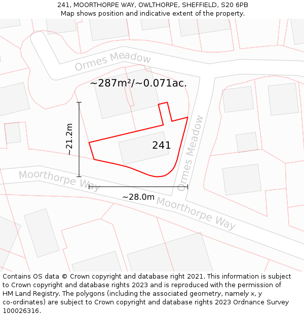 241, MOORTHORPE WAY, OWLTHORPE, SHEFFIELD, S20 6PB: Plot and title map