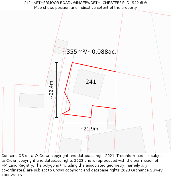 241, NETHERMOOR ROAD, WINGERWORTH, CHESTERFIELD, S42 6LW: Plot and title map