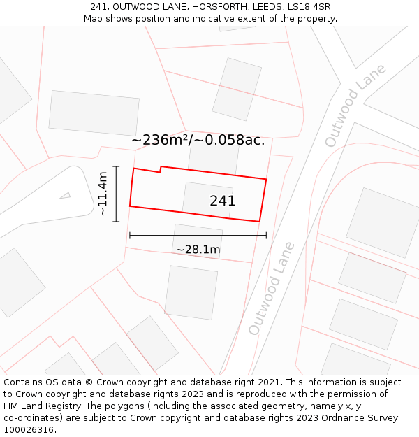 241, OUTWOOD LANE, HORSFORTH, LEEDS, LS18 4SR: Plot and title map