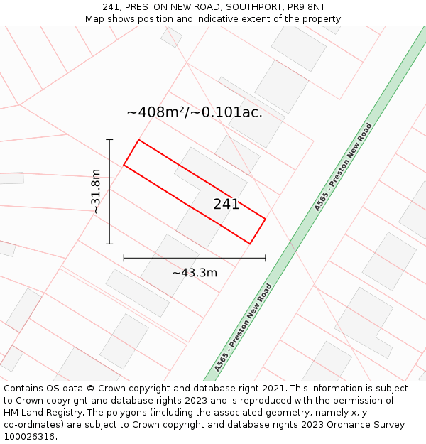 241, PRESTON NEW ROAD, SOUTHPORT, PR9 8NT: Plot and title map