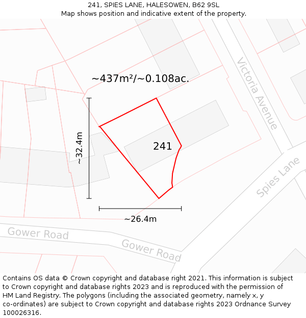 241, SPIES LANE, HALESOWEN, B62 9SL: Plot and title map