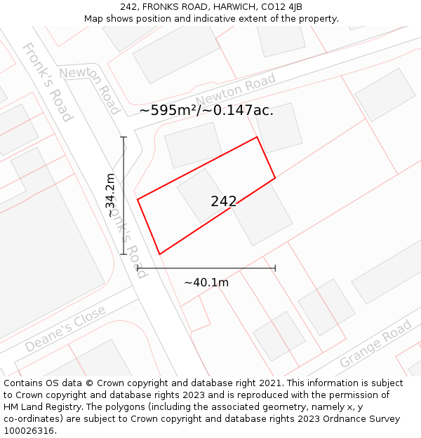 242, FRONKS ROAD, HARWICH, CO12 4JB: Plot and title map