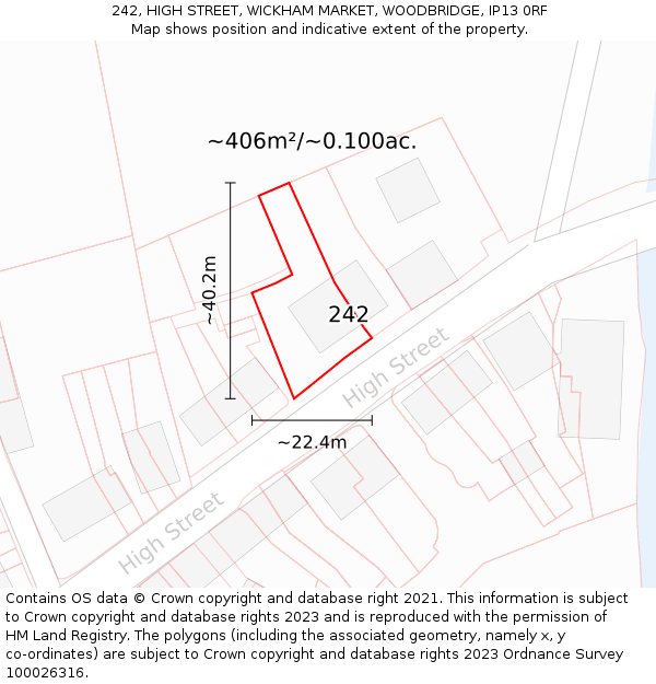 242, HIGH STREET, WICKHAM MARKET, WOODBRIDGE, IP13 0RF: Plot and title map