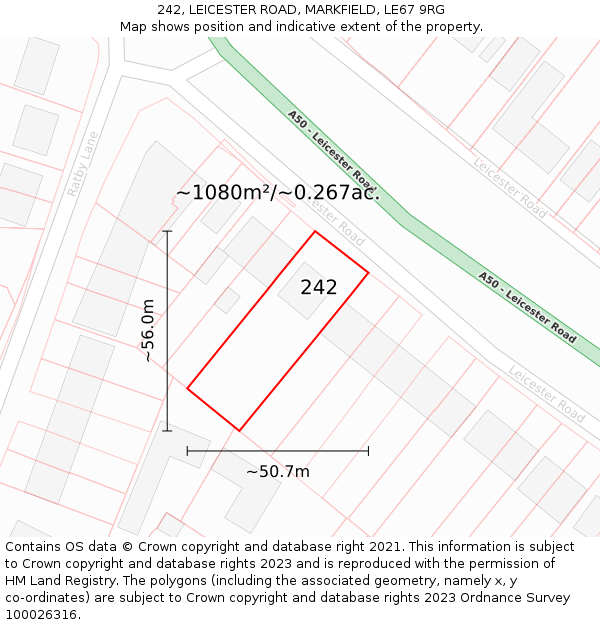 242, LEICESTER ROAD, MARKFIELD, LE67 9RG: Plot and title map