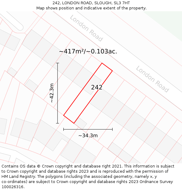 242, LONDON ROAD, SLOUGH, SL3 7HT: Plot and title map