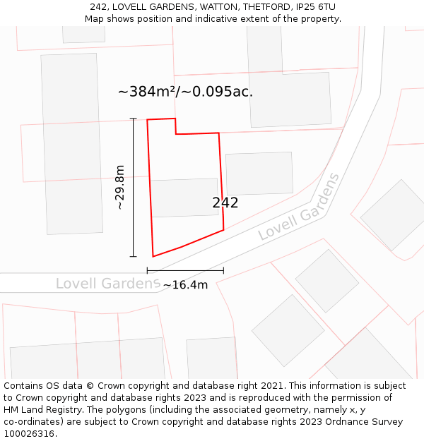 242, LOVELL GARDENS, WATTON, THETFORD, IP25 6TU: Plot and title map