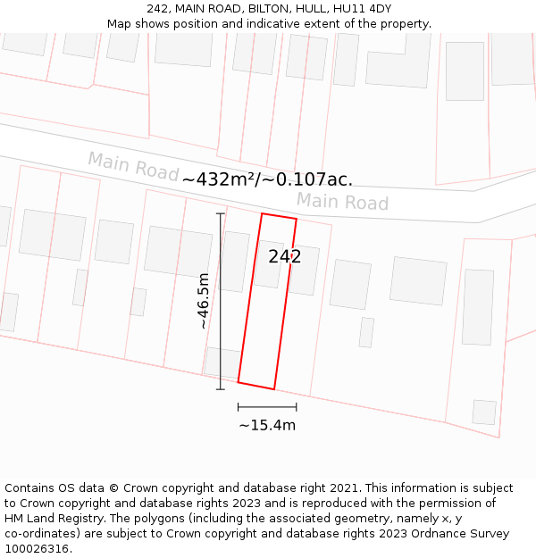 242, MAIN ROAD, BILTON, HULL, HU11 4DY: Plot and title map