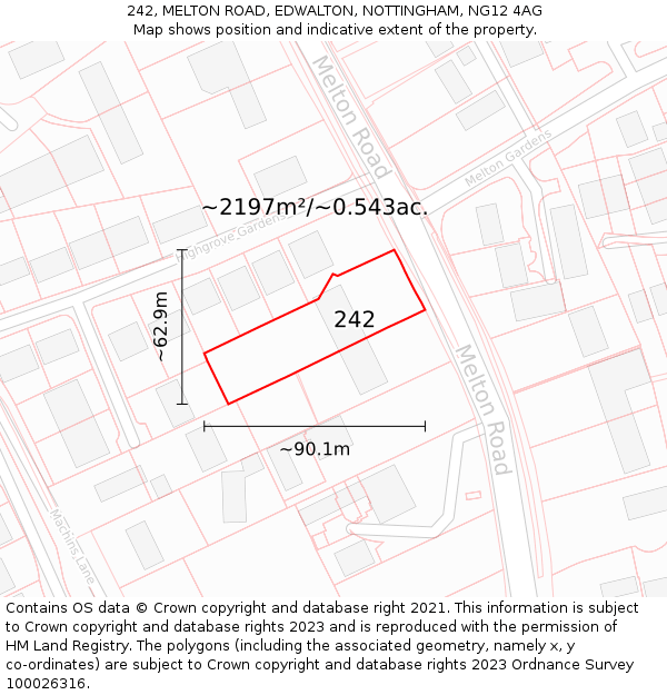 242, MELTON ROAD, EDWALTON, NOTTINGHAM, NG12 4AG: Plot and title map