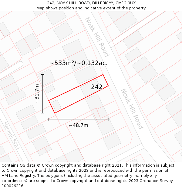 242, NOAK HILL ROAD, BILLERICAY, CM12 9UX: Plot and title map