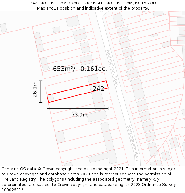 242, NOTTINGHAM ROAD, HUCKNALL, NOTTINGHAM, NG15 7QD: Plot and title map