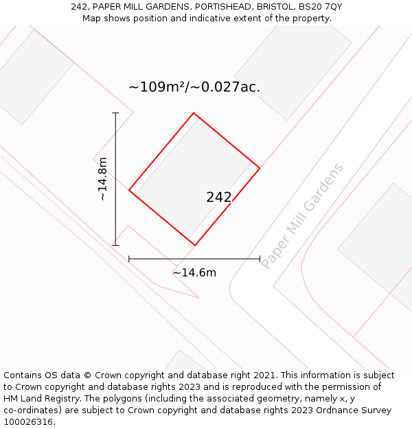 242, PAPER MILL GARDENS, PORTISHEAD, BRISTOL, BS20 7QY: Plot and title map