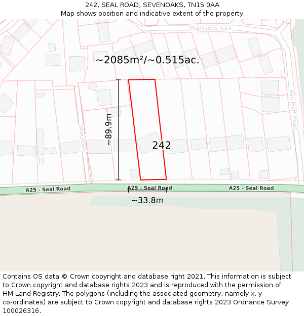 242, SEAL ROAD, SEVENOAKS, TN15 0AA: Plot and title map