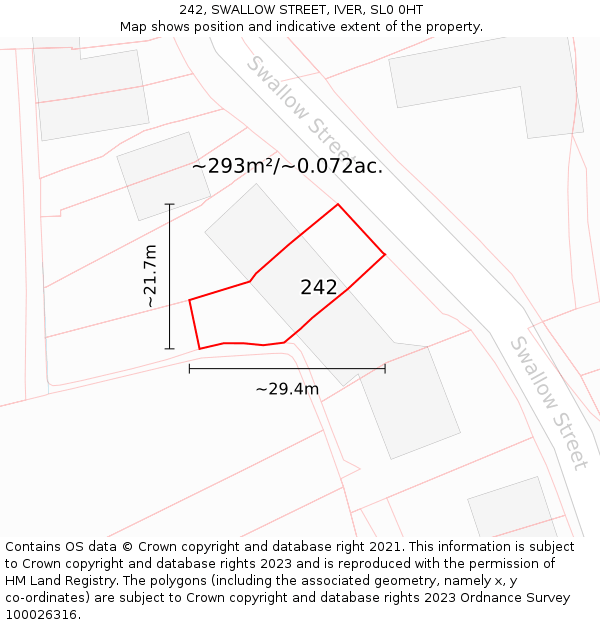 242, SWALLOW STREET, IVER, SL0 0HT: Plot and title map