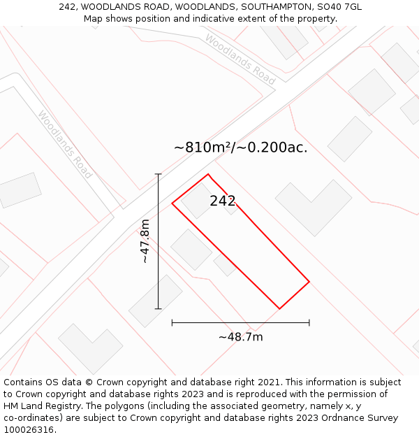 242, WOODLANDS ROAD, WOODLANDS, SOUTHAMPTON, SO40 7GL: Plot and title map