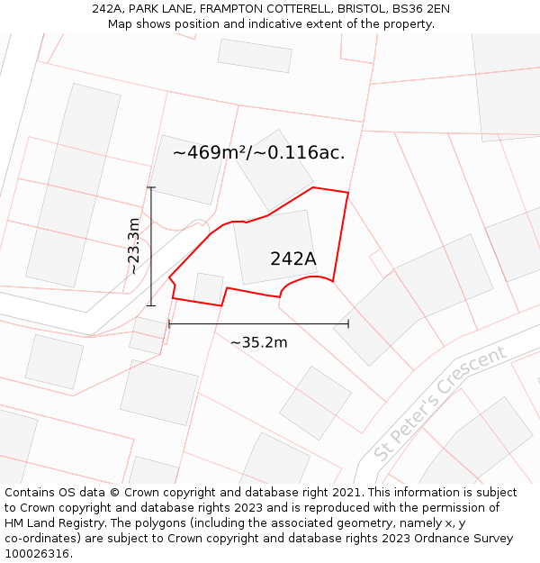 242A, PARK LANE, FRAMPTON COTTERELL, BRISTOL, BS36 2EN: Plot and title map