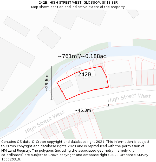 242B, HIGH STREET WEST, GLOSSOP, SK13 8ER: Plot and title map