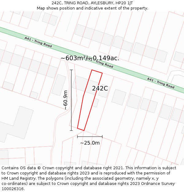 242C, TRING ROAD, AYLESBURY, HP20 1JT: Plot and title map