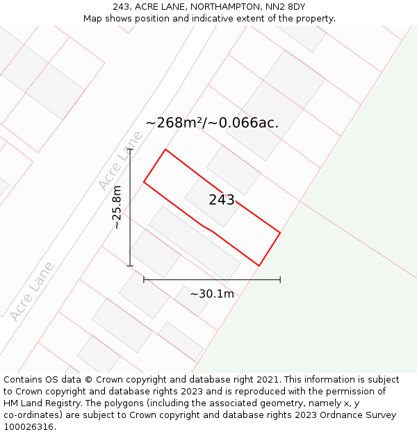 243, ACRE LANE, NORTHAMPTON, NN2 8DY: Plot and title map