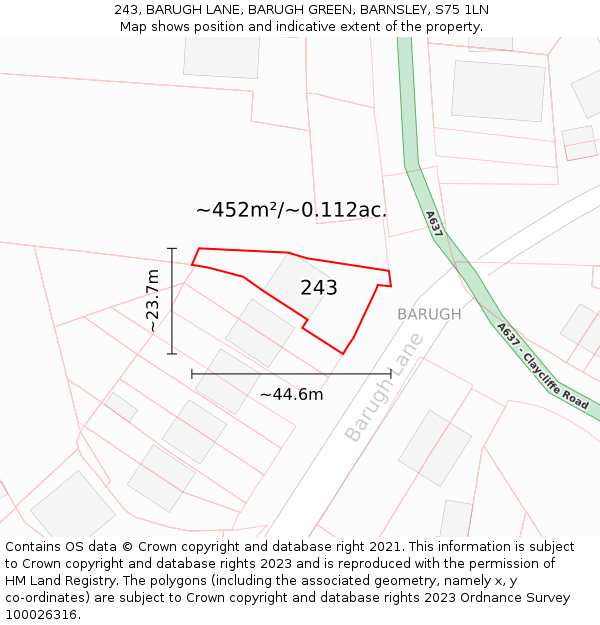 243, BARUGH LANE, BARUGH GREEN, BARNSLEY, S75 1LN: Plot and title map