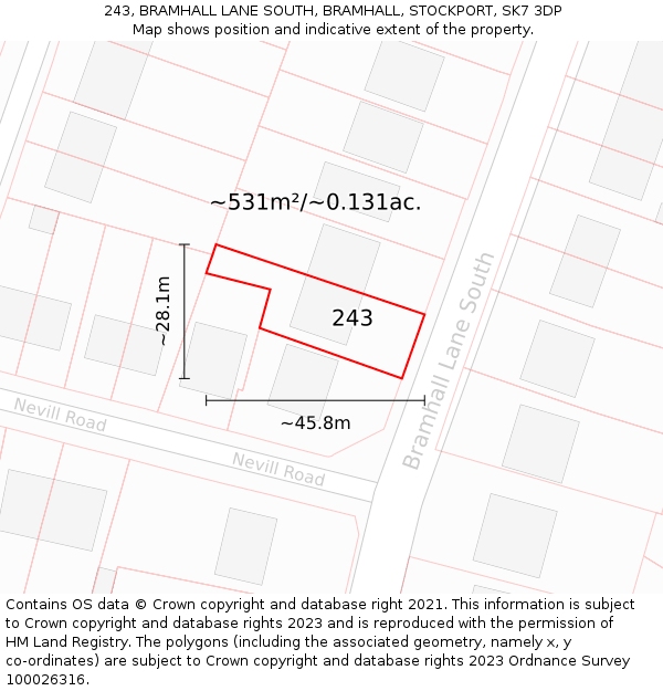 243, BRAMHALL LANE SOUTH, BRAMHALL, STOCKPORT, SK7 3DP: Plot and title map