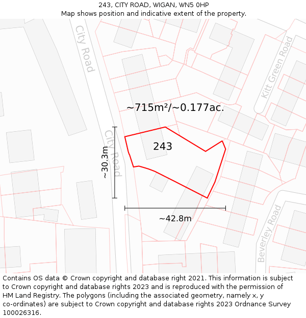 243, CITY ROAD, WIGAN, WN5 0HP: Plot and title map