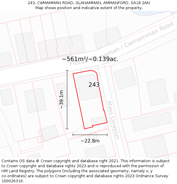 243, CWMAMMAN ROAD, GLANAMMAN, AMMANFORD, SA18 2AN: Plot and title map