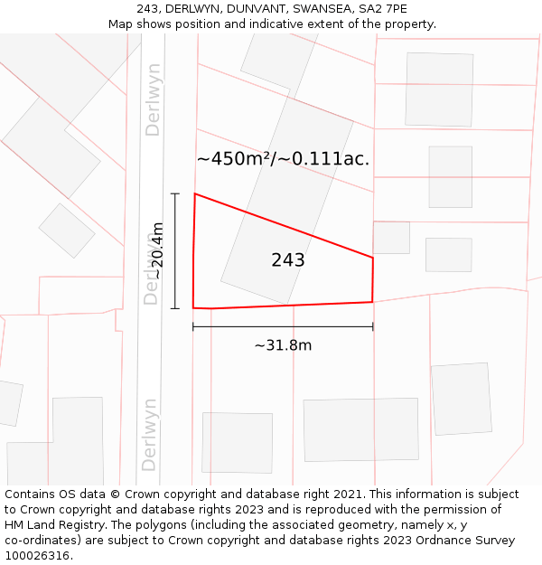 243, DERLWYN, DUNVANT, SWANSEA, SA2 7PE: Plot and title map