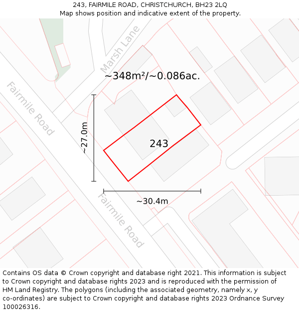 243, FAIRMILE ROAD, CHRISTCHURCH, BH23 2LQ: Plot and title map