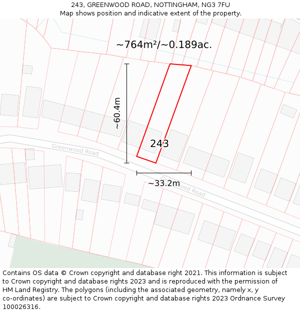 243, GREENWOOD ROAD, NOTTINGHAM, NG3 7FU: Plot and title map