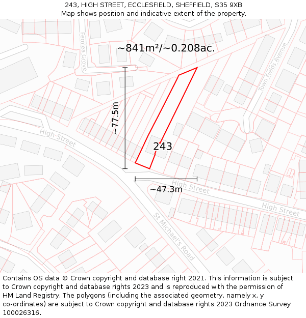 243, HIGH STREET, ECCLESFIELD, SHEFFIELD, S35 9XB: Plot and title map