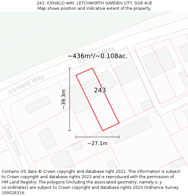 243, ICKNIELD WAY, LETCHWORTH GARDEN CITY, SG6 4UE: Plot and title map