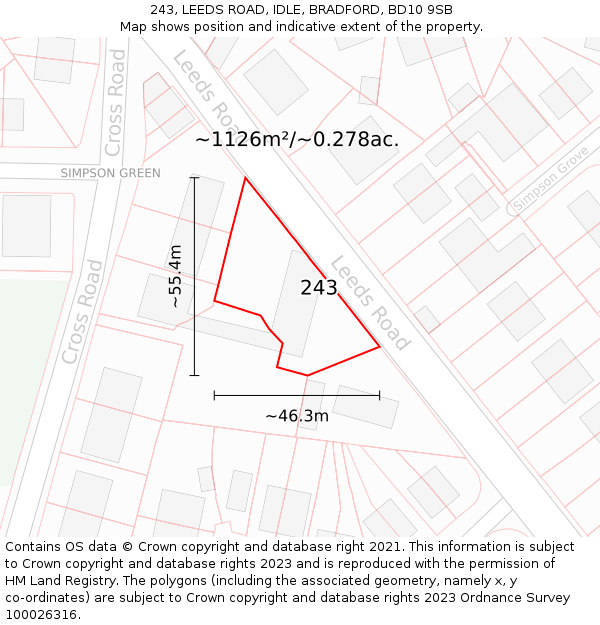 243, LEEDS ROAD, IDLE, BRADFORD, BD10 9SB: Plot and title map