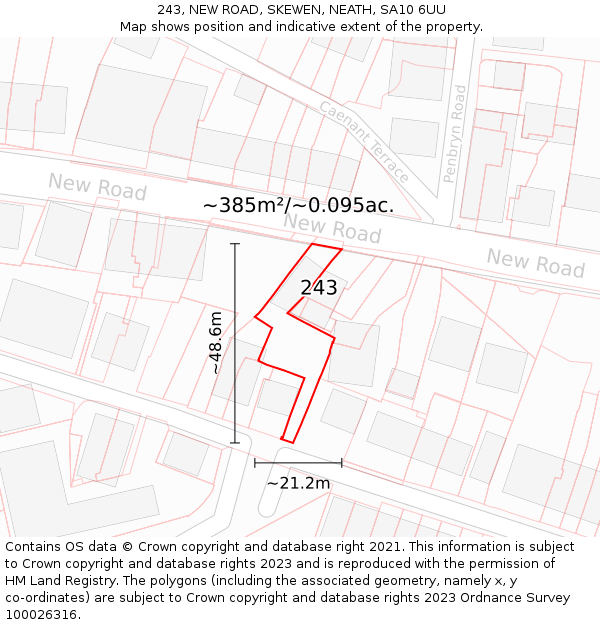 243, NEW ROAD, SKEWEN, NEATH, SA10 6UU: Plot and title map