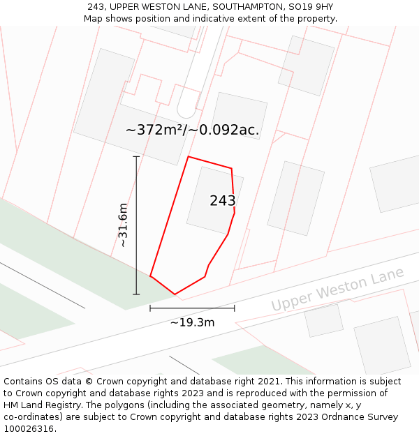 243, UPPER WESTON LANE, SOUTHAMPTON, SO19 9HY: Plot and title map