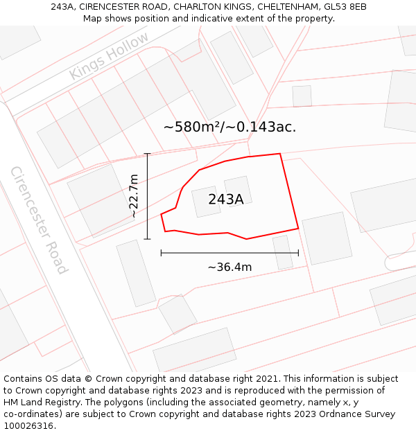 243A, CIRENCESTER ROAD, CHARLTON KINGS, CHELTENHAM, GL53 8EB: Plot and title map