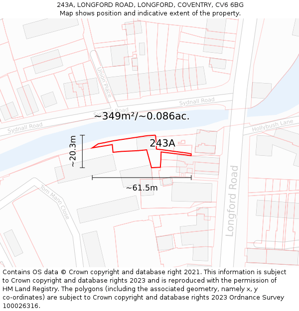 243A, LONGFORD ROAD, LONGFORD, COVENTRY, CV6 6BG: Plot and title map