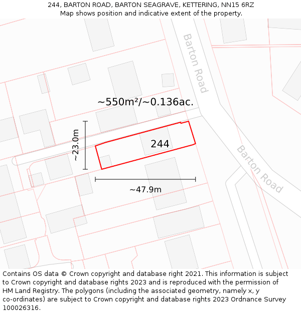 244, BARTON ROAD, BARTON SEAGRAVE, KETTERING, NN15 6RZ: Plot and title map