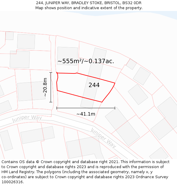 244, JUNIPER WAY, BRADLEY STOKE, BRISTOL, BS32 0DR: Plot and title map