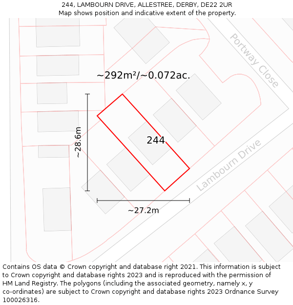 244, LAMBOURN DRIVE, ALLESTREE, DERBY, DE22 2UR: Plot and title map