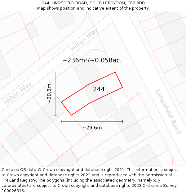 244, LIMPSFIELD ROAD, SOUTH CROYDON, CR2 9DB: Plot and title map