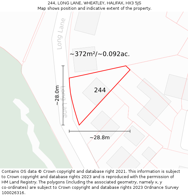 244, LONG LANE, WHEATLEY, HALIFAX, HX3 5JS: Plot and title map