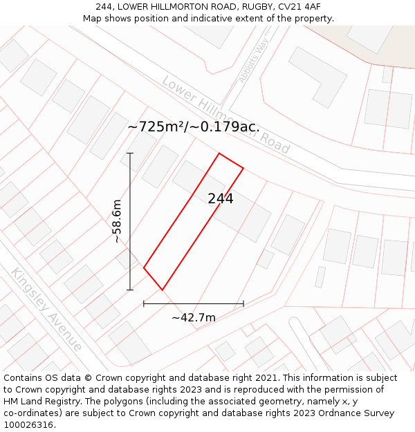 244, LOWER HILLMORTON ROAD, RUGBY, CV21 4AF: Plot and title map