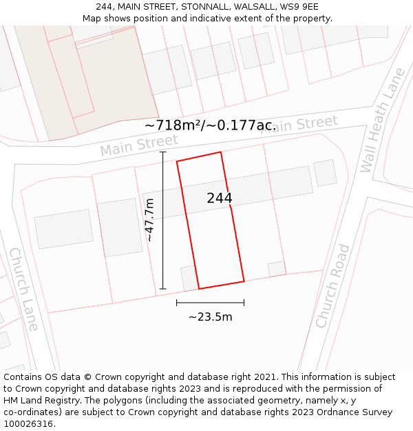 244, MAIN STREET, STONNALL, WALSALL, WS9 9EE: Plot and title map