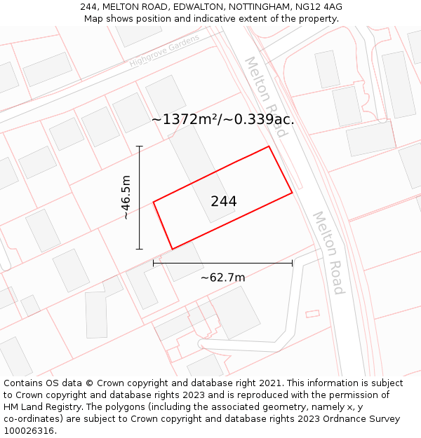 244, MELTON ROAD, EDWALTON, NOTTINGHAM, NG12 4AG: Plot and title map