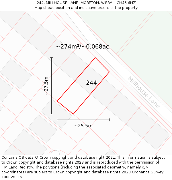244, MILLHOUSE LANE, MORETON, WIRRAL, CH46 6HZ: Plot and title map