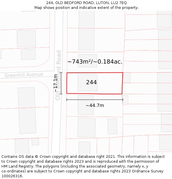 244, OLD BEDFORD ROAD, LUTON, LU2 7EQ: Plot and title map