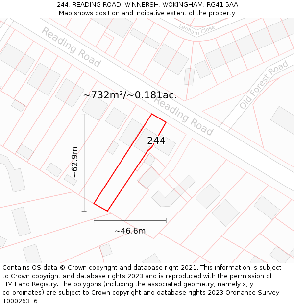 244, READING ROAD, WINNERSH, WOKINGHAM, RG41 5AA: Plot and title map